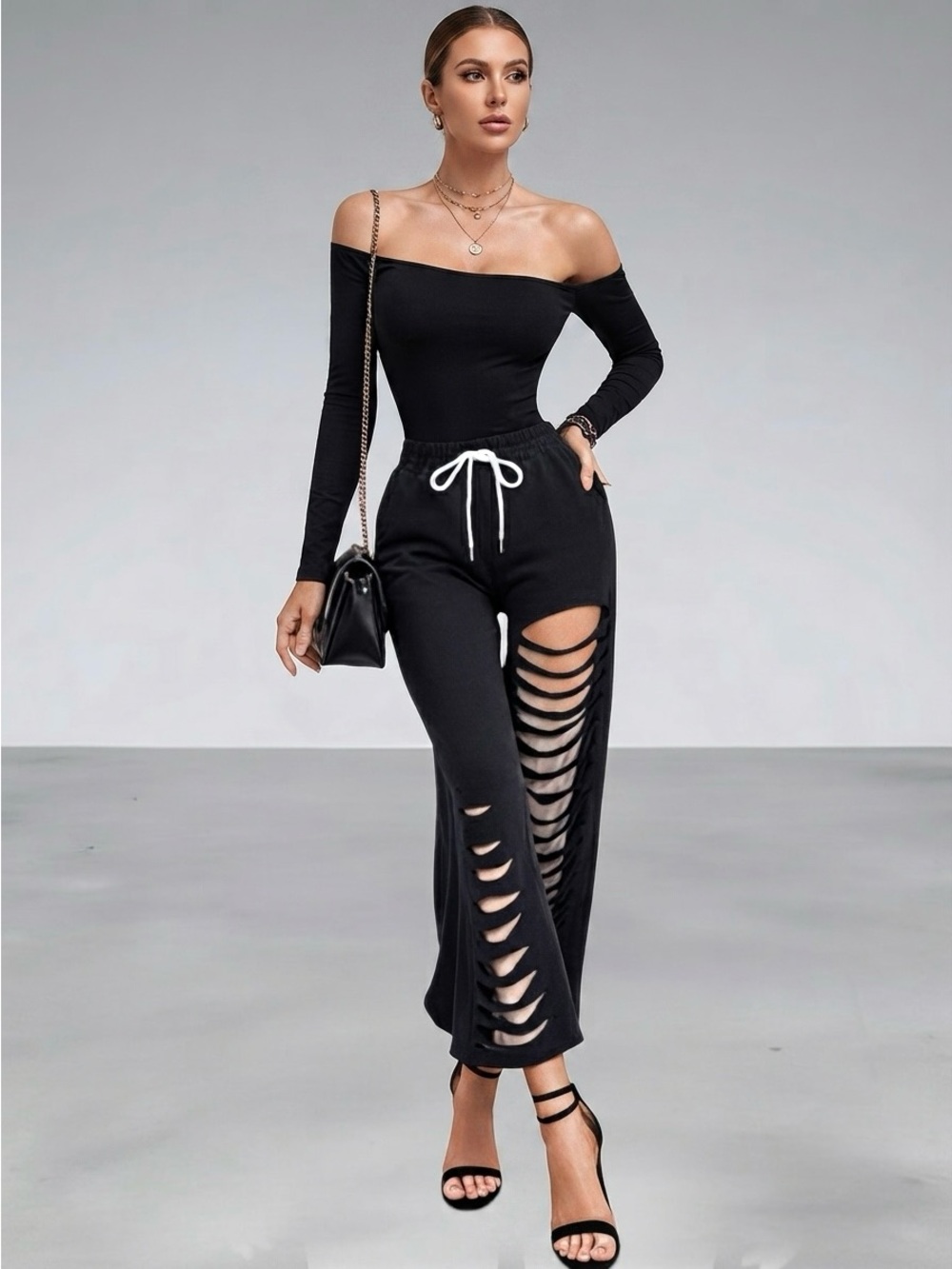 TOV Holy Los Angeles Black Distressed Cropped Sweatpants